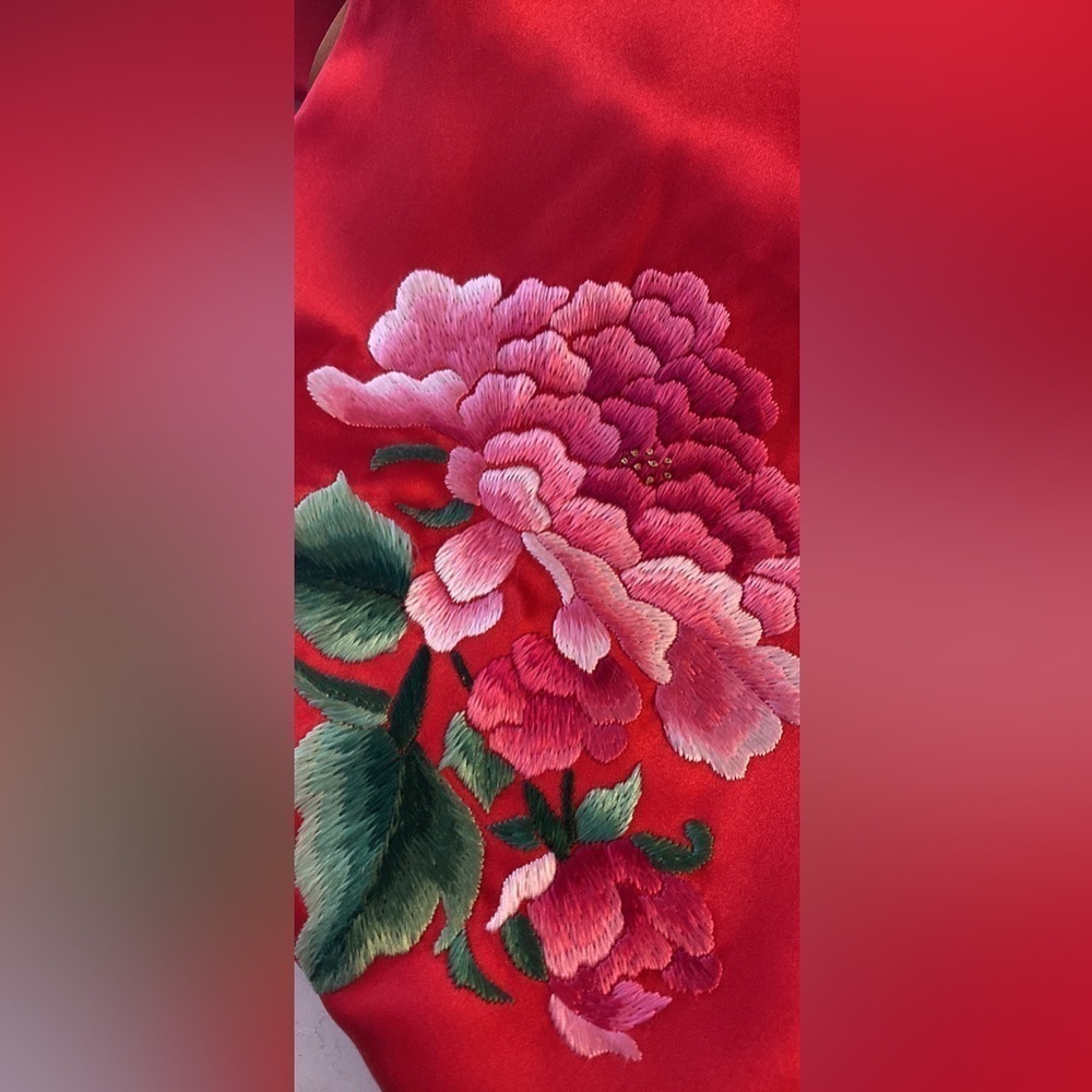 Silk Embroidered Scarf Handmade Su Peony Flower and butterfly